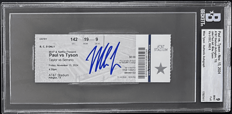 Mike Tyson Signed Tyson vs Jake Paul Fight Full Ticket Beckett Mint 9 17857411