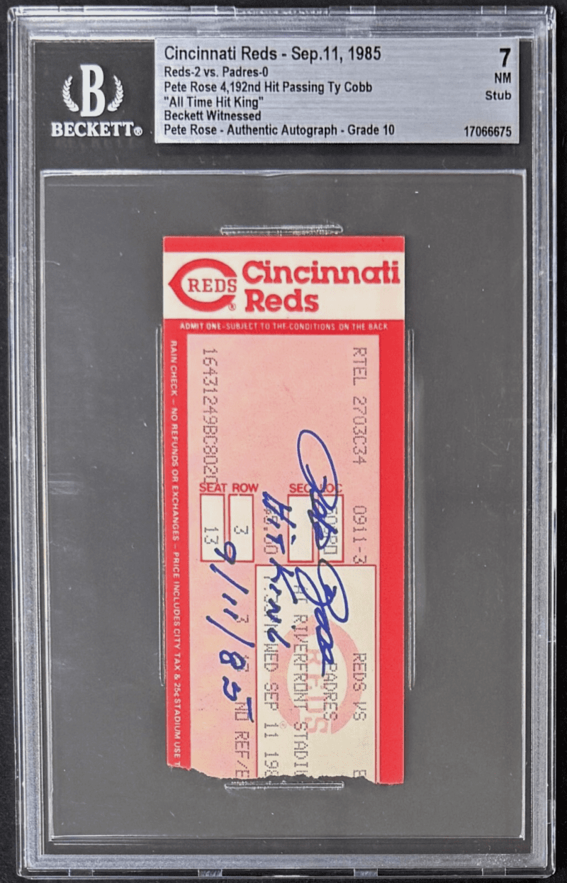 Pete Rose Signed 9/11/85 Ticket Stub Becomes The All Time Hit King Beckett 7 NM - Image 2