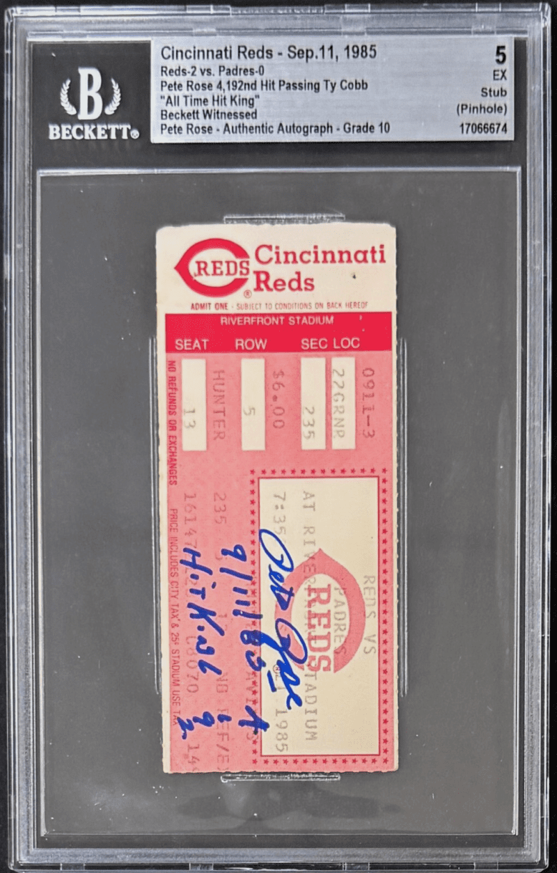 Pete Rose Signed 9/11/85 Ticket Stub Becoming The All Time Hit King Beckett 5 EX - Image 2