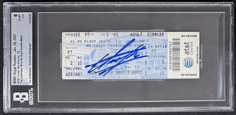 Undertaker Signed 2007 WWE Royal Rumble Ticket Beckett Taker Wins Royal Rumble