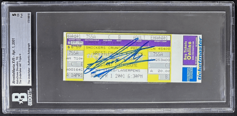 Undertaker Signed 2001 WWE WrestleMania XVII Full Ticket Beckett 5 EX 17019818