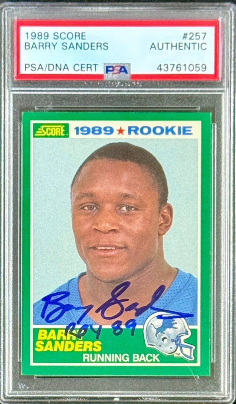Barry Sanders Signed Autographed 1989 Score Rookie Card #257 PSA 43761059 ROY 89