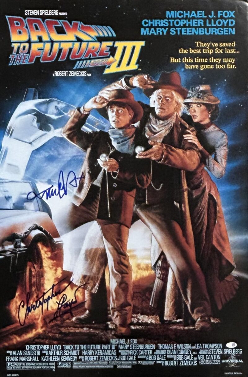 Michael J. Fox & Christopher Lloyd Back To The Future III 24x36 Movie Poster JSA