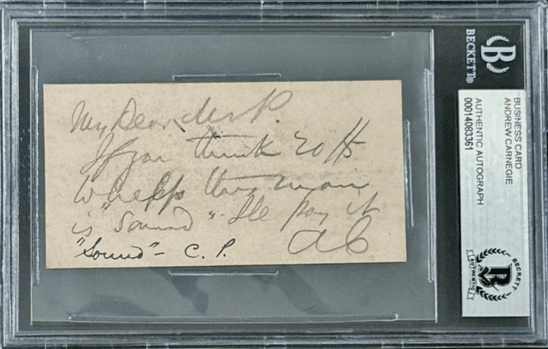 Andrew Carnegie Signed Autographed Business Card Beckett 14083361