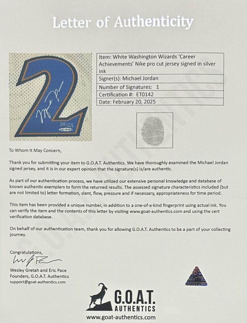 Michael Jordan Signed Washington Wizards White Tribute Jersey Upper Deck & GOAT - Image 9