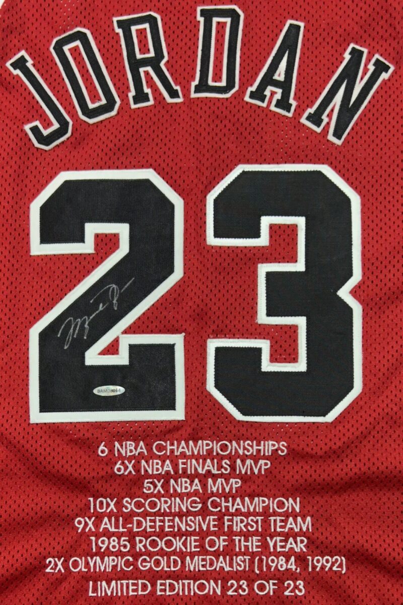 Michael Jordan Signed Chicago Bulls Red Stats Jersey 23/23 Upper Deck & GOAT - Image 3