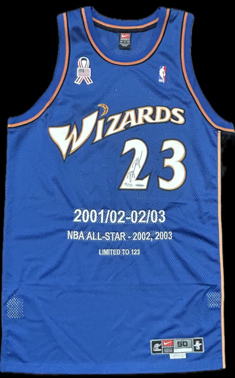 Michael Jordan Signed Washington Wizards Blue Stats Jersey Upper Deck & GOAT