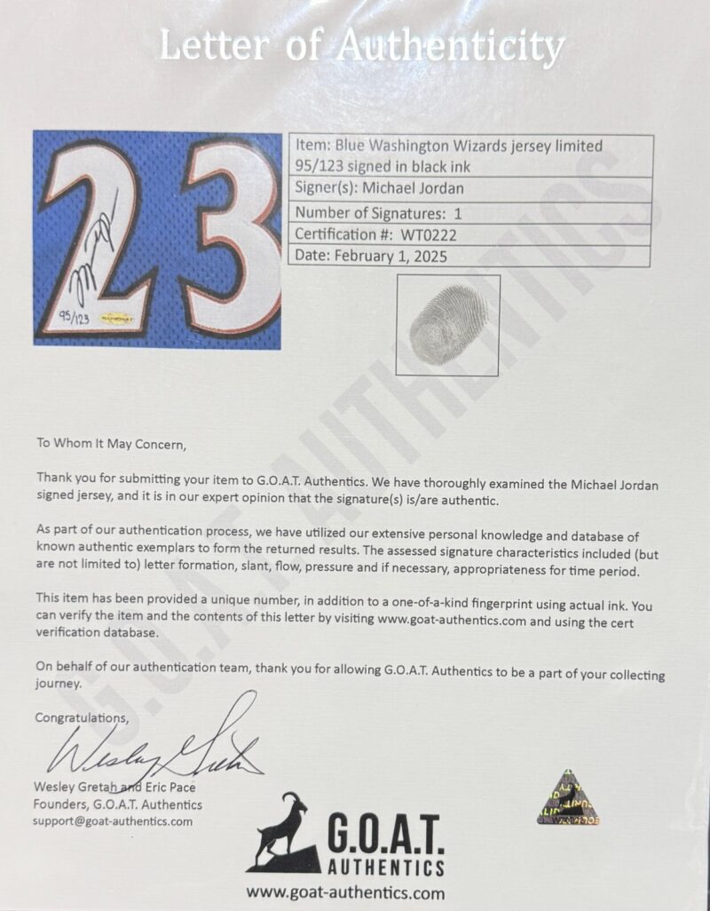 Michael Jordan Signed Washington Wizards Blue Stats Jersey Upper Deck & GOAT - Image 3