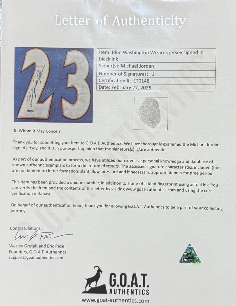 Michael Jordan Signed Washington Wizards Blue Jersey Upper Deck & GOAT - Image 6