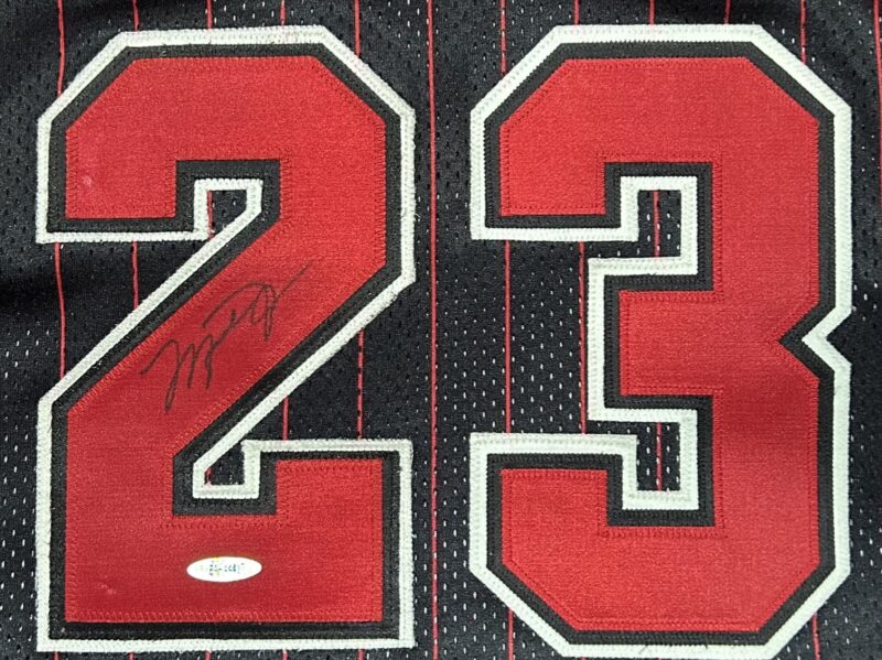 Michael Jordan Signed Chicago Bulls Black Pinstripe Jersey Upper Deck & GOAT - Image 2