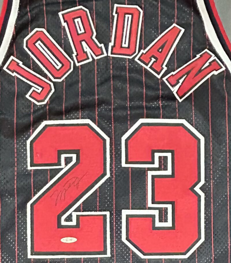 Michael Jordan Signed Chicago Bulls Black Pinstripe Jersey Upper Deck & GOAT - Image 3