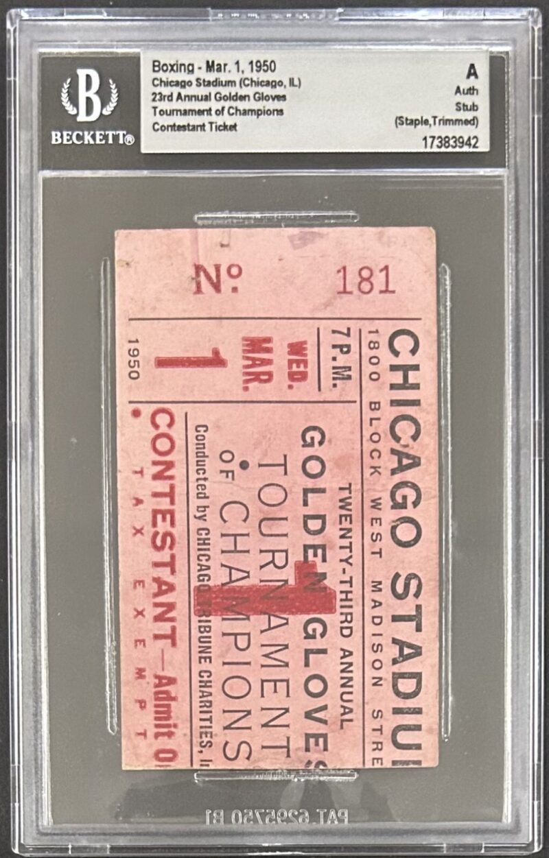 23rd Annual Golden Gloves Tournament of Champs 4/1/1950 Ticket Stub Beckett Auth - Image 3