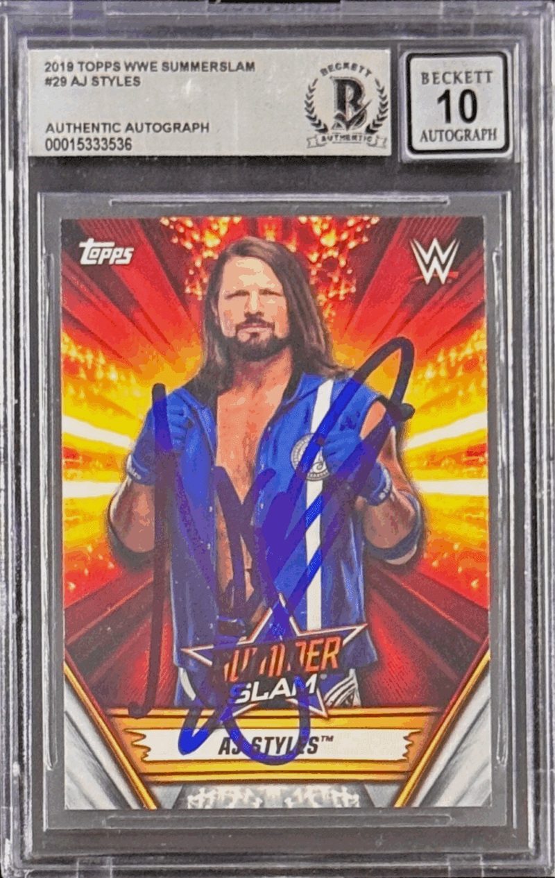 AJ Styles Signed 2019 Topps WWE SummerSlam Card #29 Beckett 15333536 Auto 10