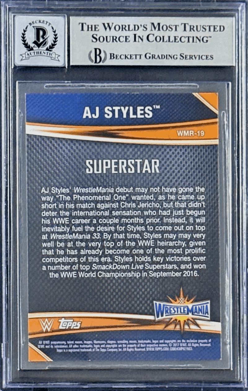 AJ Styles Signed 2017 Topps WWE Road To WrestleMania Card #WMR19 BAS 15333534 - Image 2