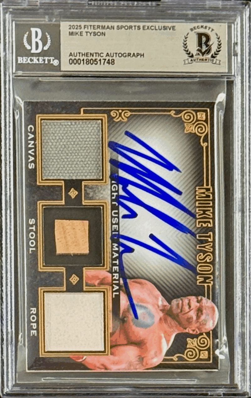 MIKE TYSON Triple Relic Card vs Jake Paul Fight Canvas Stool Rope BAS 18051748 - Image 2