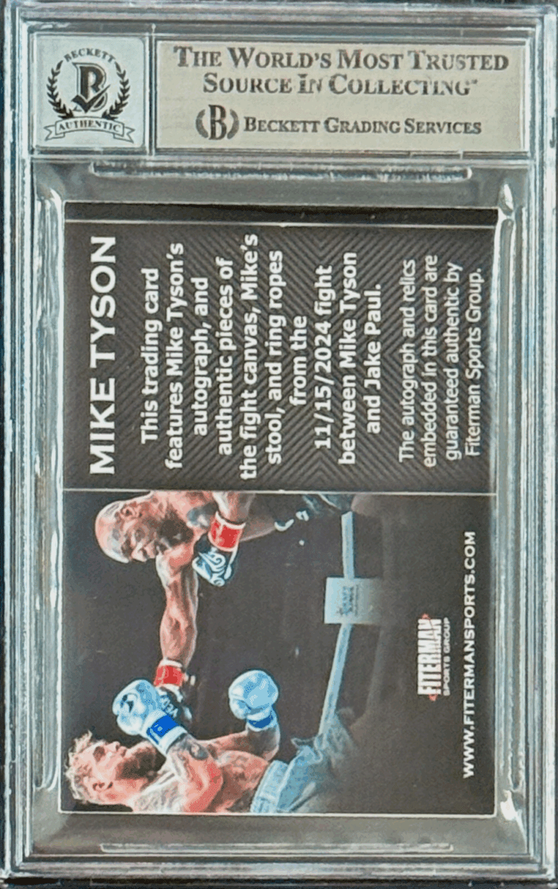 MIKE TYSON Triple Relic Card vs Jake Paul Fight Canvas Stool Rope BAS 18049906 - Image 3