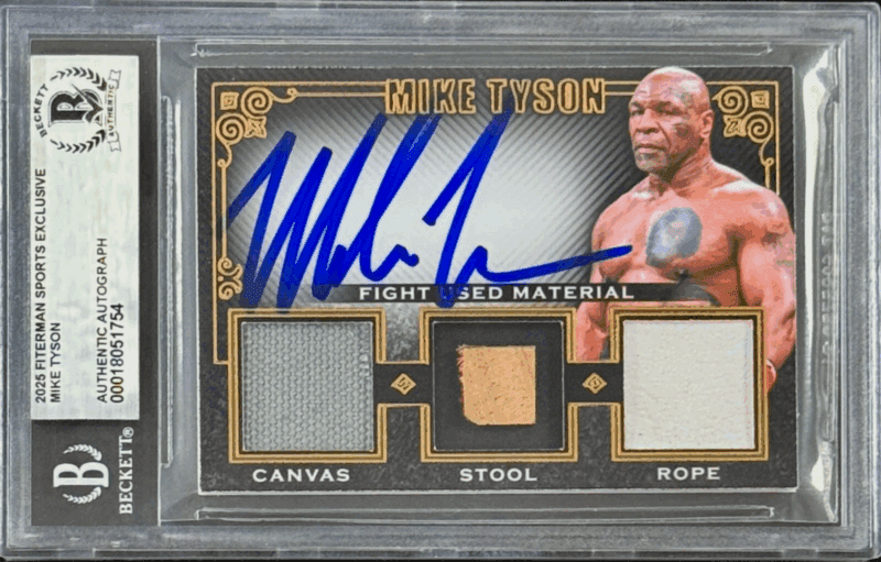 MIKE TYSON Triple Relic Card  vs Jake Paul Fight Canvas Stool Rope BAS 18051754