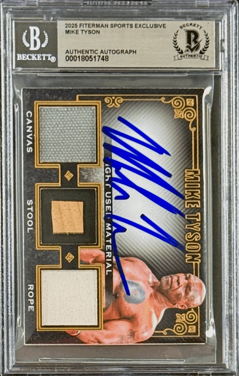MIKE TYSON Triple Relic Card  vs Jake Paul Fight Canvas Stool Rope BAS 18051754 - Image 2