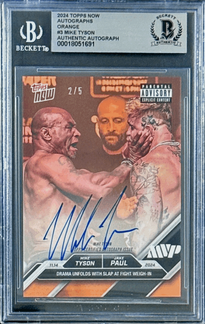Mike Tyson Signed 2024 Topps NOW Orange Slap Card 2/5 #3TAC Beckett 18051961