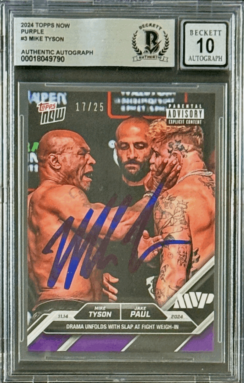 Mike Tyson Signed 2024 Topps NOW Purple Slap Card 17/25 #3 Auto 10 BAS 18049790