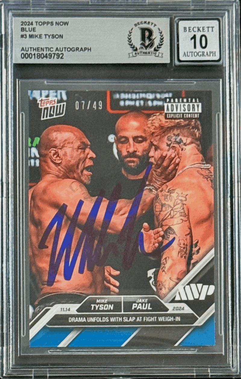 Mike Tyson Signed 2024 Topps NOW Blue Slap Card 7/49 #3 Auto 10 BAS 18049792