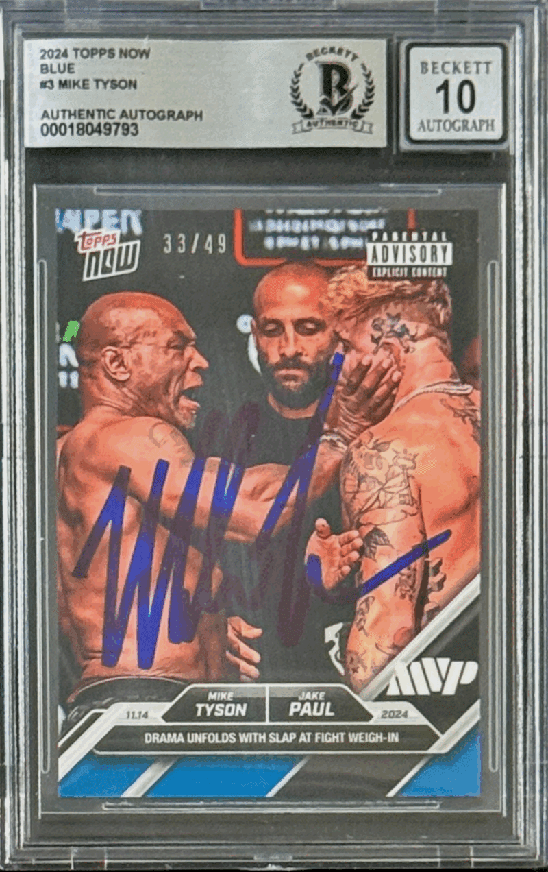 Mike Tyson Signed 2024 Topps NOW Blue Slap Card 33/49 #3 Auto 10 BAS 18049793
