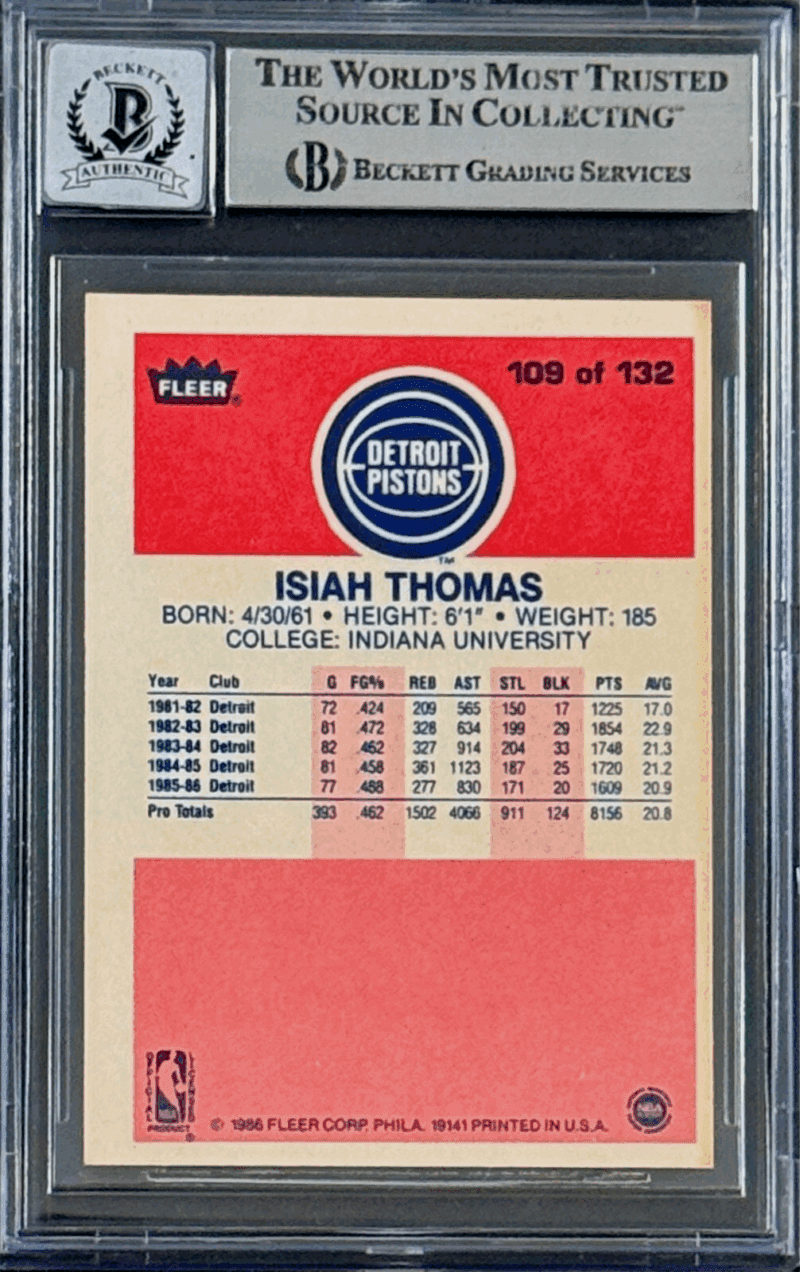 Isiah Thomas Signed Autographed 1986-87 Fleer Card #109 Beckett Auto 10 18049690 - Image 2
