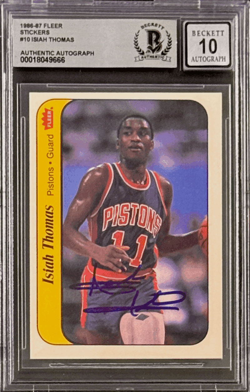 Isiah Thomas Signed 1986-87 Fleer Sticker Card #10 Beckett Auto 10 18049666