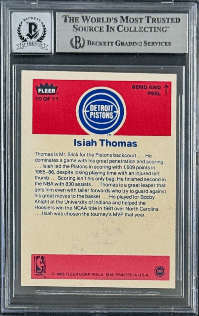 Isiah Thomas Signed 1986-87 Fleer Sticker Card #10 Beckett Auto 10 18049667 - Image 2