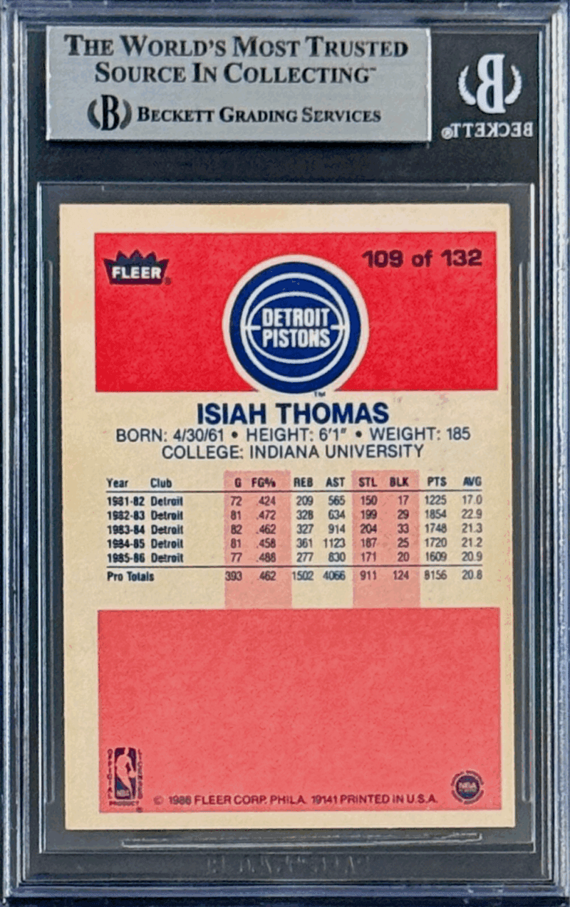 Isiah Thomas Signed Autographed 1986-87 Fleer Card #109 Beckett 18051295 - Image 2