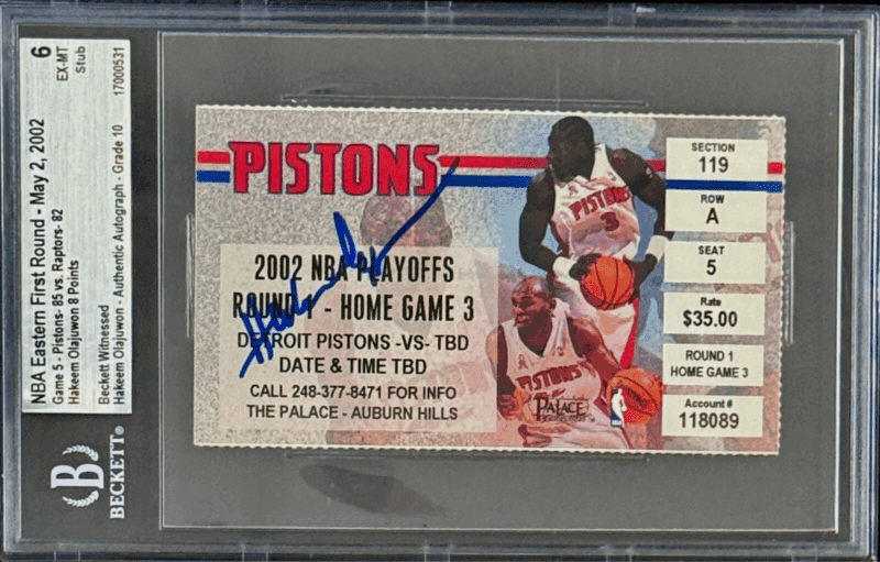 Hakeem Olajuwon Signed Hakeem's Final NBA Game Ticket Stub 2002 Playoffs Beckett