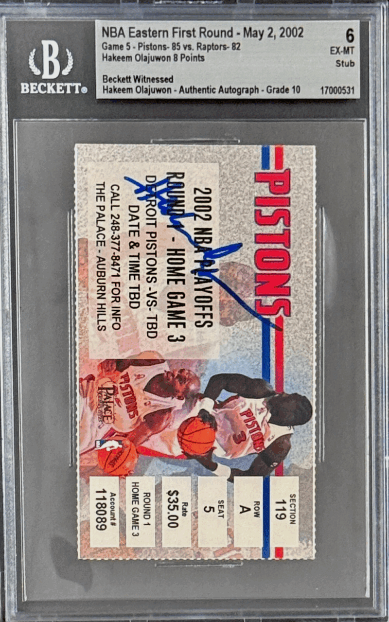 Hakeem Olajuwon Signed Hakeem's Final NBA Game Ticket Stub 2002 Playoffs Beckett - Image 2