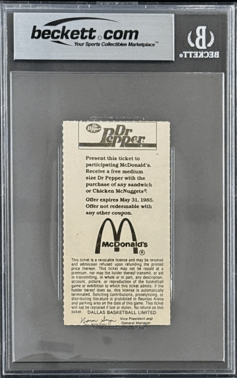 Hakeem Olajuwon Signed Apr. 6, 1985 Mavericks vs Rockets Ticket Stub Beckett - Image 2