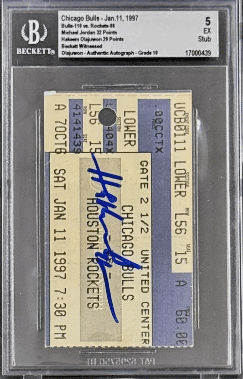 Hakeem Olajuwon Signed Jan. 11, 1997 Bulls vs Rockets Ticket Stub Beckett Jordan - Image 2