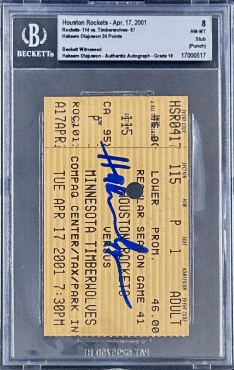 Hakeem Olajuwon Signed Apr. 17, 2001 Timberwolves vs Rockets Ticket Stub Beckett - Image 2