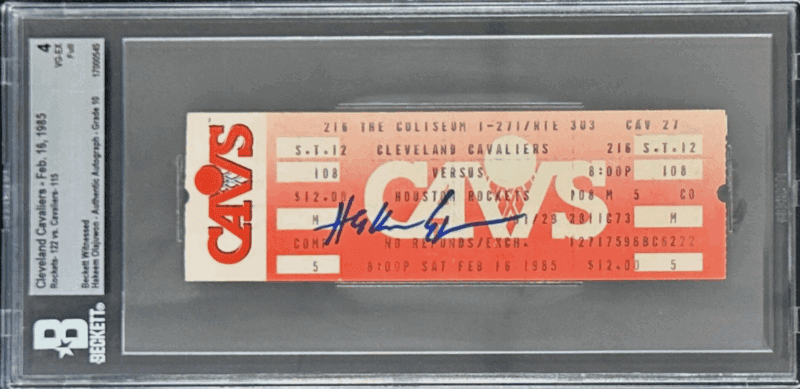 Hakeem Olajuwon Signed Feb. 16, 1985 Cavaliers vs Rockets Ticket Stub Beckett
