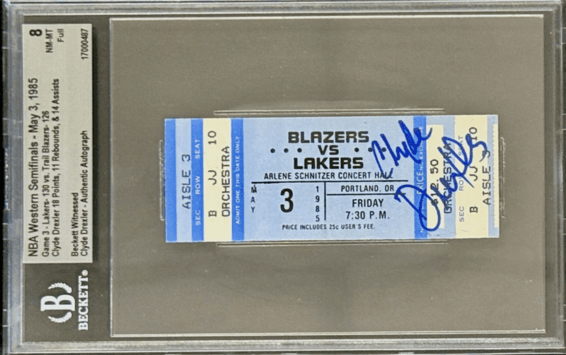 Clyde Drexler Signed 1985 NBA Western Semifinals Ticket Stub Beckett vs Lakers