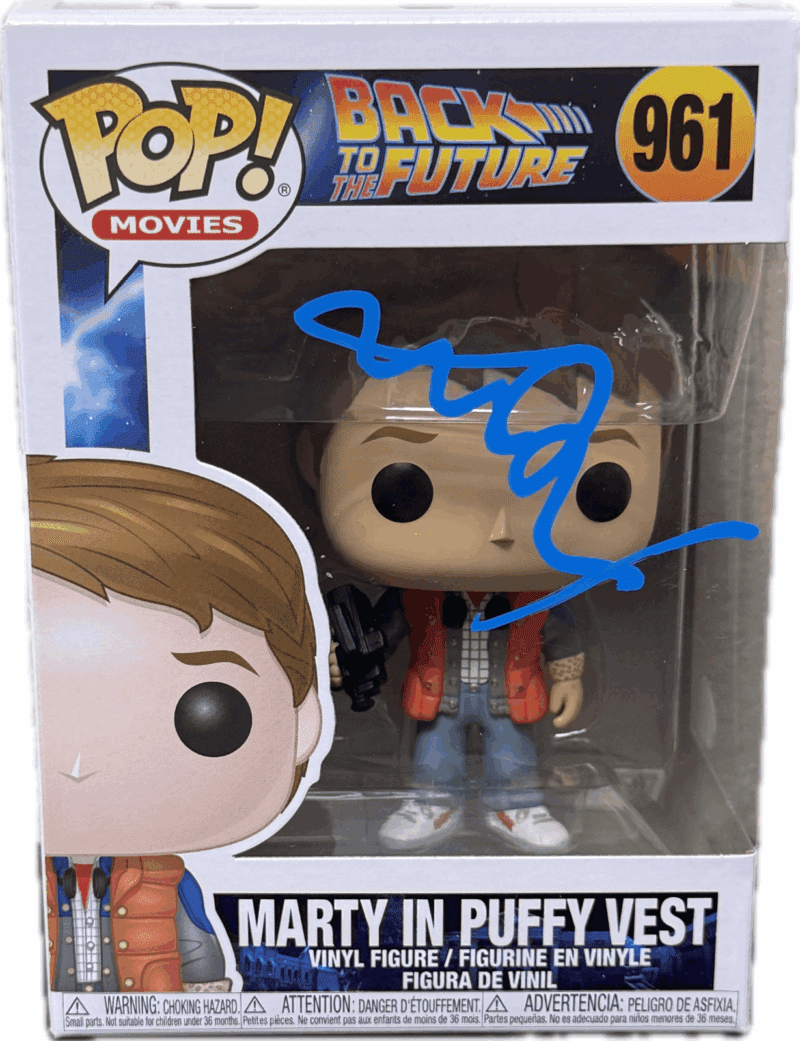 Michael J Fox Marty McFly Signed Back to The Future POP Figure 961 JSA Blue