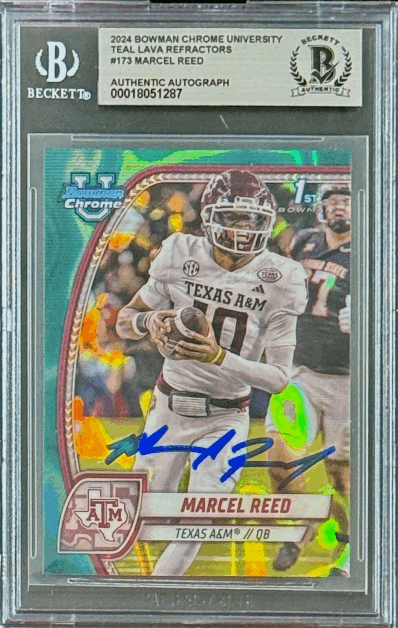 Marcel Reed Signed 2024 Bowman Chrome Teal Lava Refractor Card #173 BAS 18051287