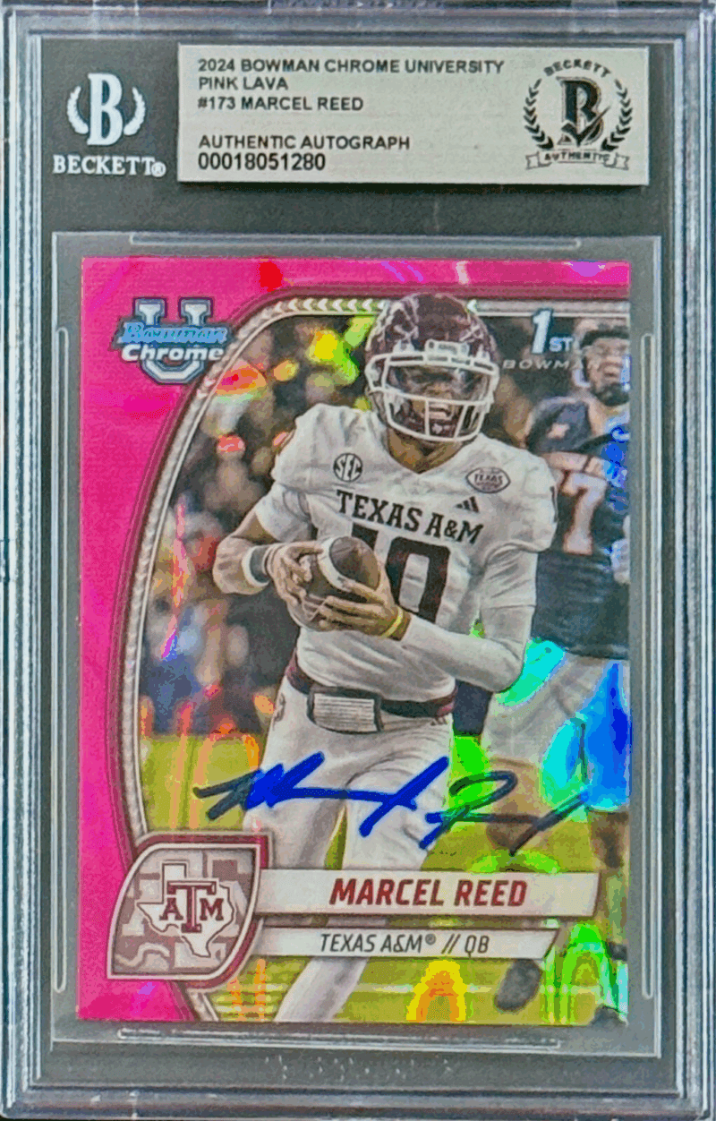Marcel Reed Signed 2024 Bowman Chrome Pink Lava Card #173 Beckett 18051280
