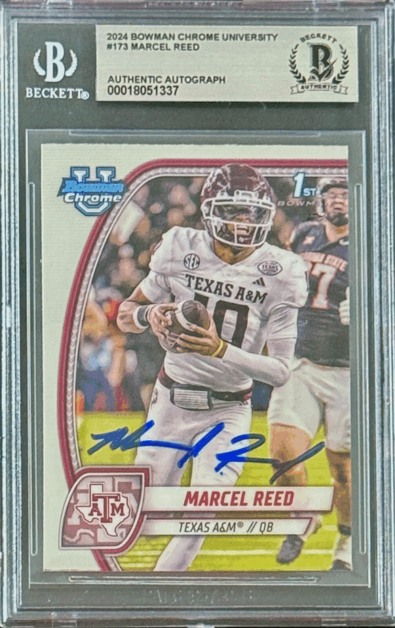 Marcel Reed Signed 2024 Bowman Chrome University Card #173 Beckett 18051337