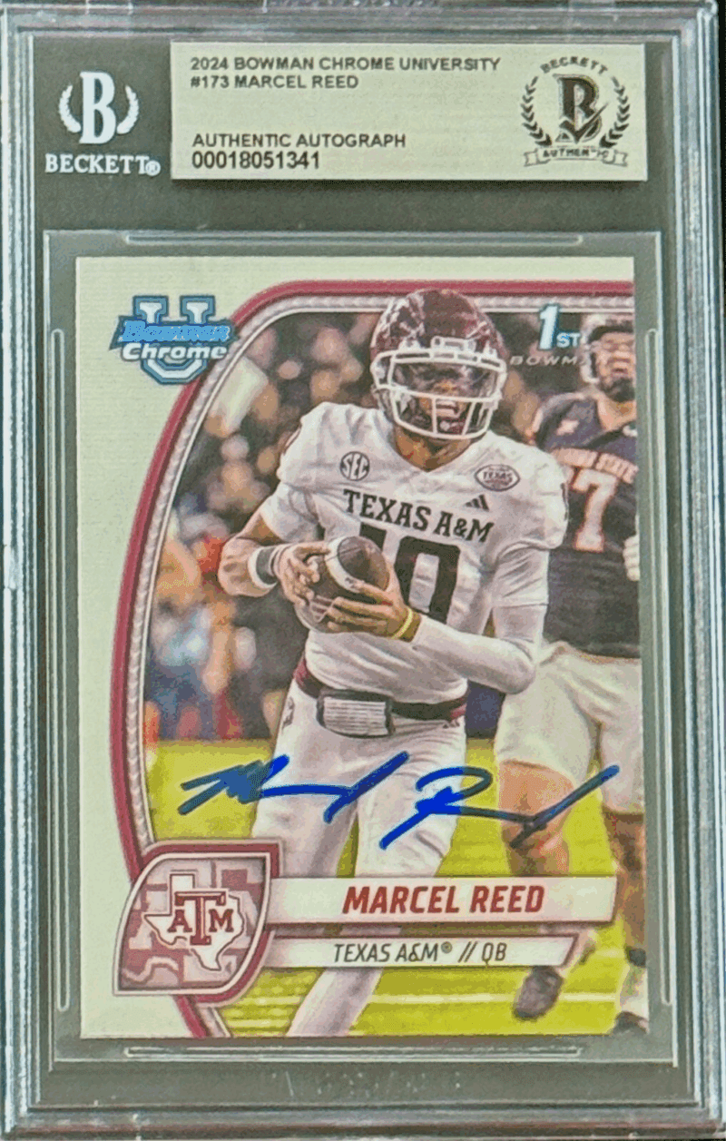 Marcel Reed Signed 2024 Bowman Chrome University Card #173 Beckett 18051341