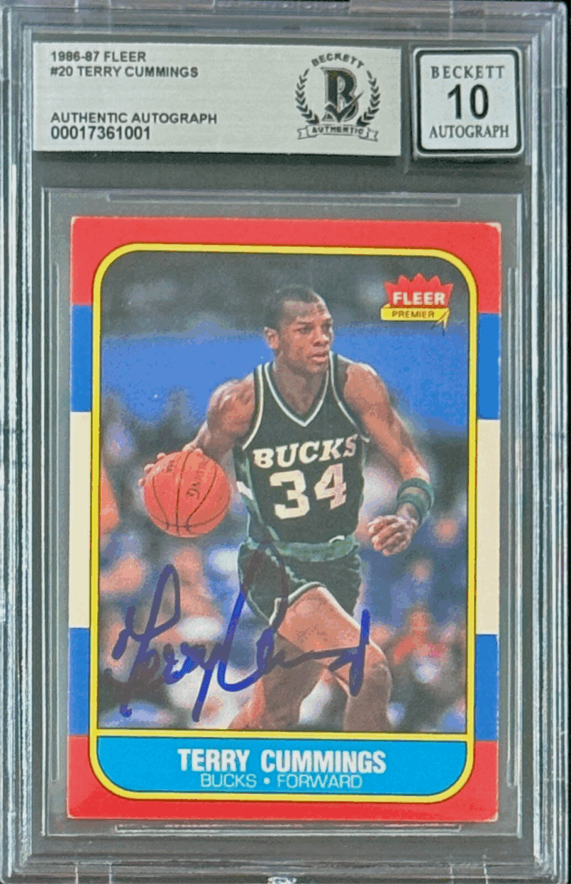 Terry Cummings Signed Autographed 1986-87 Fleer Card #20 Beckett 17361001 Auto10