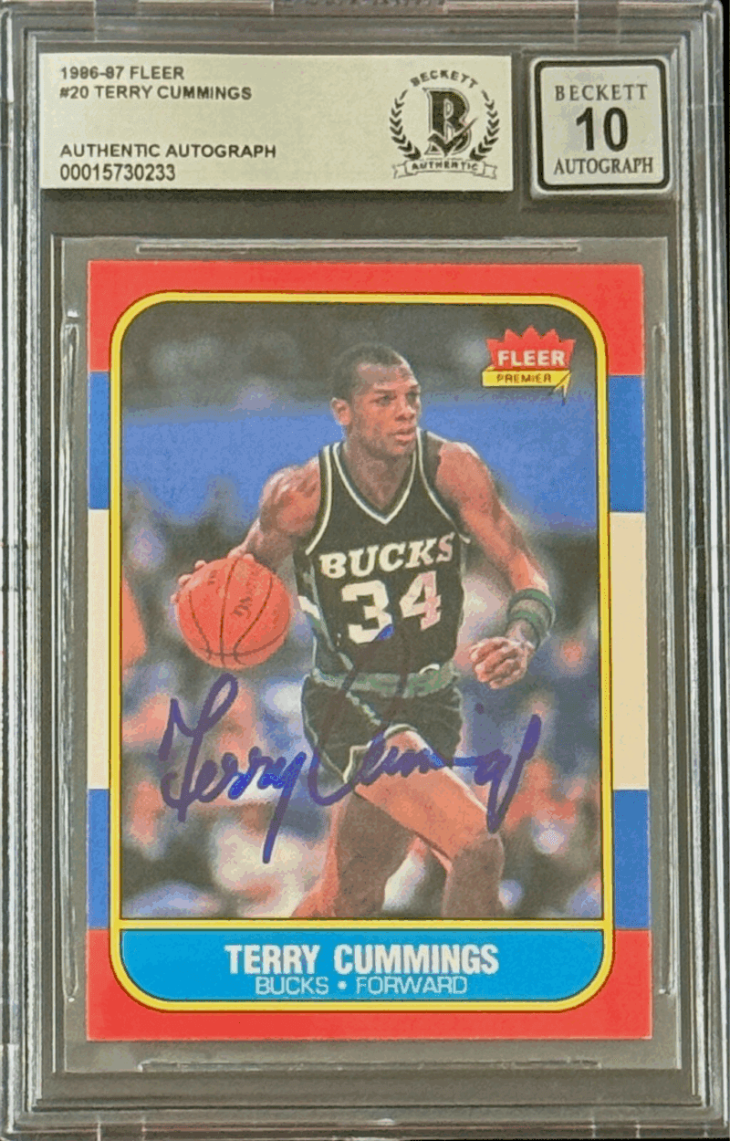Terry Cummings Signed Autographed 1986-87 Fleer Card #20 Beckett 15730233 Auto10