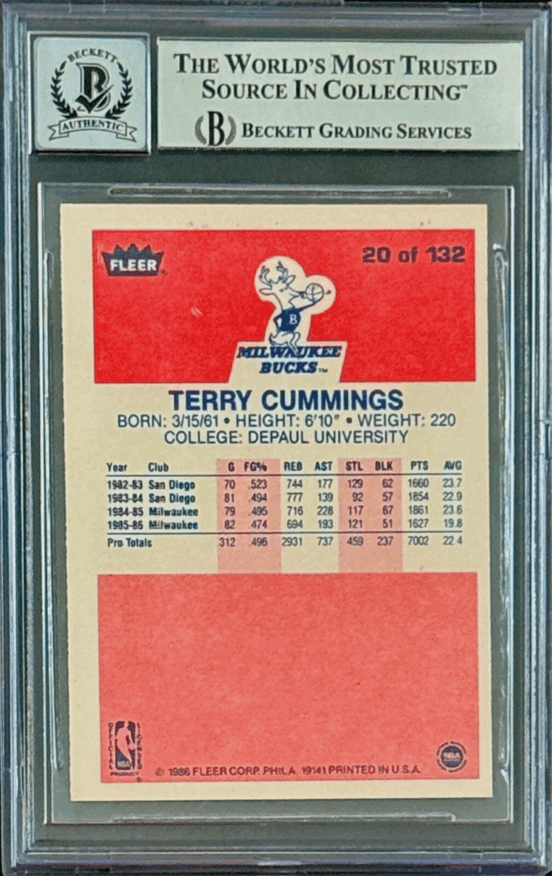 Terry Cummings Signed Autographed 1986-87 Fleer Card #20 Beckett 15730233 Auto10 - Image 2