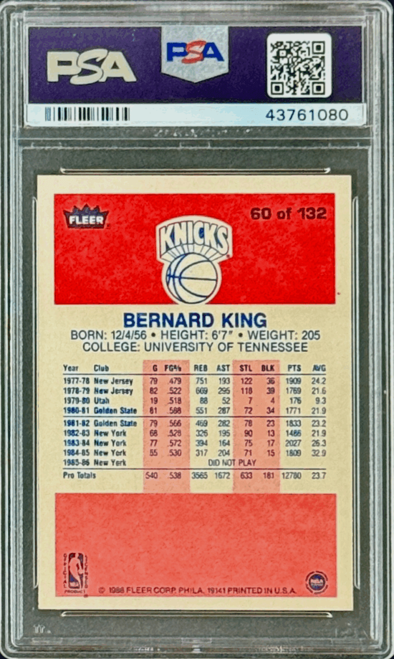Bernard King Signed Autographed 1986-87 Fleer Card #60 PSA 43761080 - Image 2