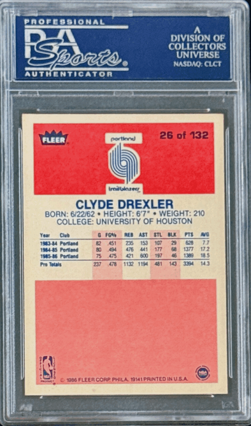 Clyde Drexler Signed Autographed 1986-87 Fleer Card #26 PSA 84098790 - Image 2