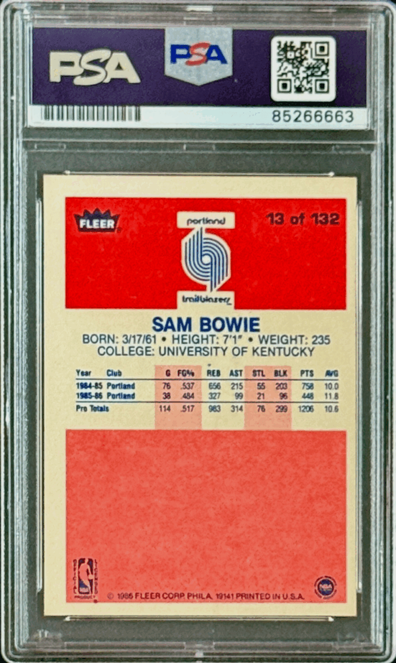Sam Bowie Signed Autographed 1986-87 Fleer Card #13 PSA 85266663 - Image 2