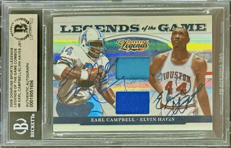 Earl Campbell Elvin Hayes Signed 2008 Donruss Sports Legends Card 8 Beckett /100