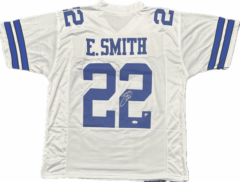 EMMITT SMITH Signed Autographed White/Blue Jersey JSA & PROVA Authenticated